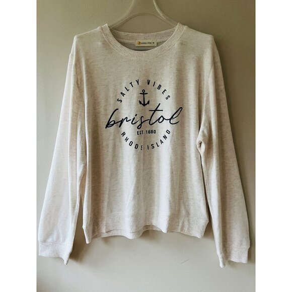 Sz XL Bristol Salty Vibes Crewneck Cream Pullover Sweater Stretch - Picture 1 of 9